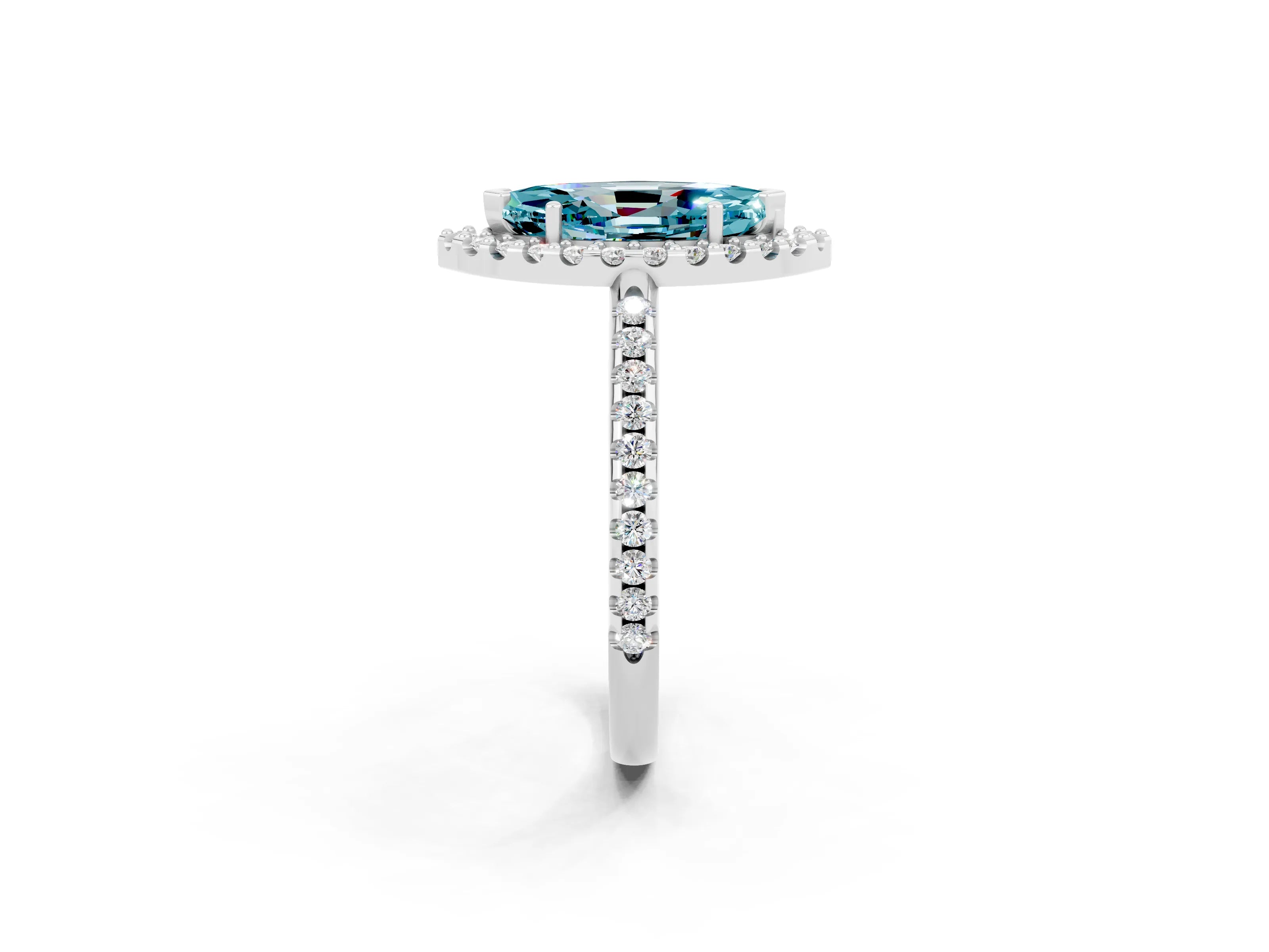 White gold Marquise Cut Blue Topaz Pavé Halo Ring with Four-Prong Setting_14