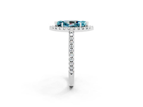 White gold Marquise Cut Blue Topaz Pavé Halo Ring with Four-Prong Setting_14