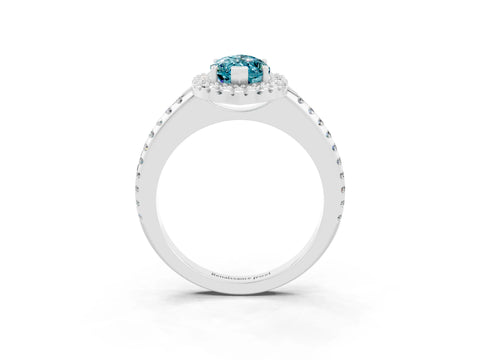 White gold Marquise Cut Blue Topaz Pavé Halo Ring with Four-Prong Setting_15