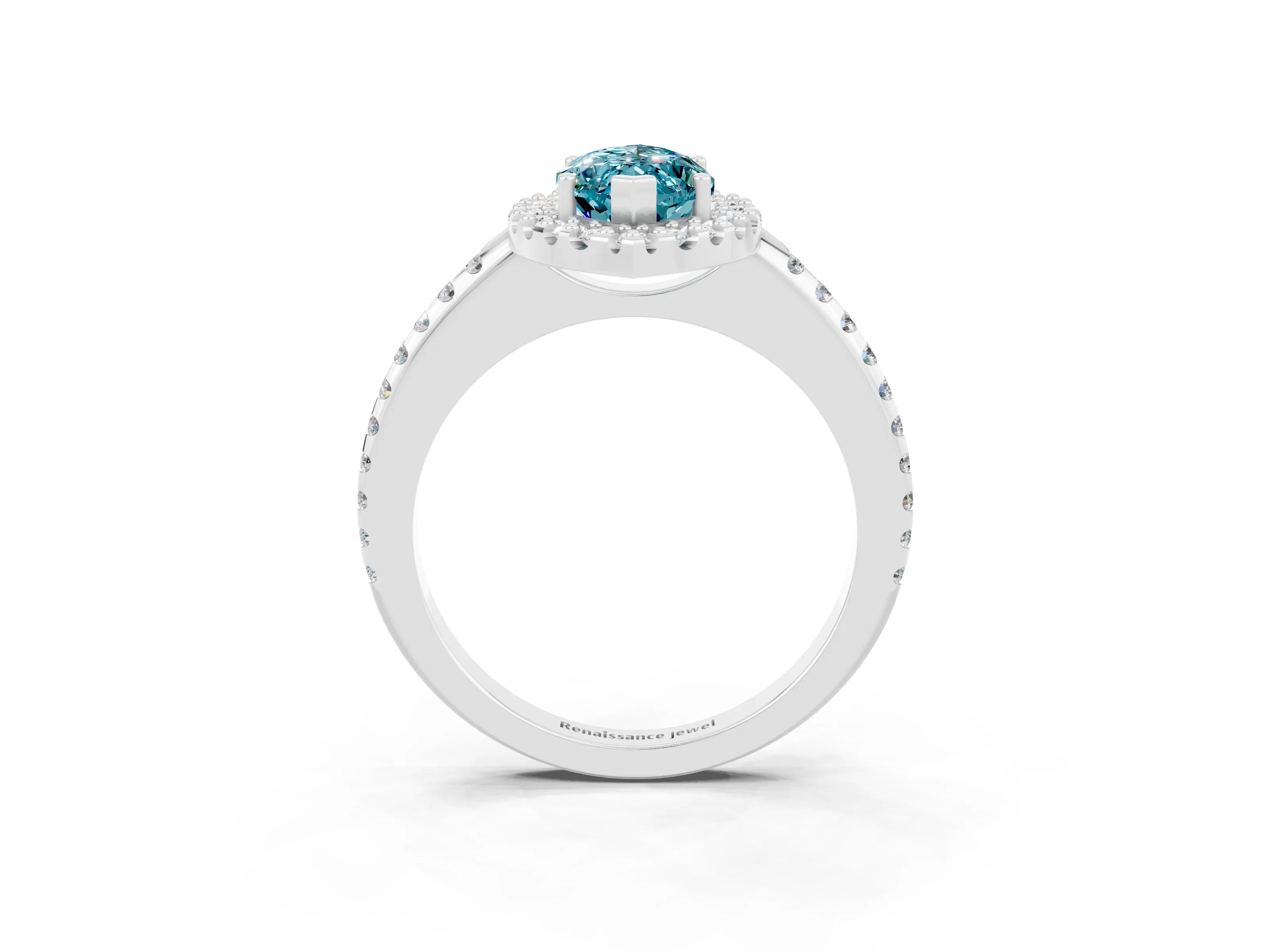 White gold Marquise Cut Blue Topaz Pavé Halo Ring with Four-Prong Setting_15