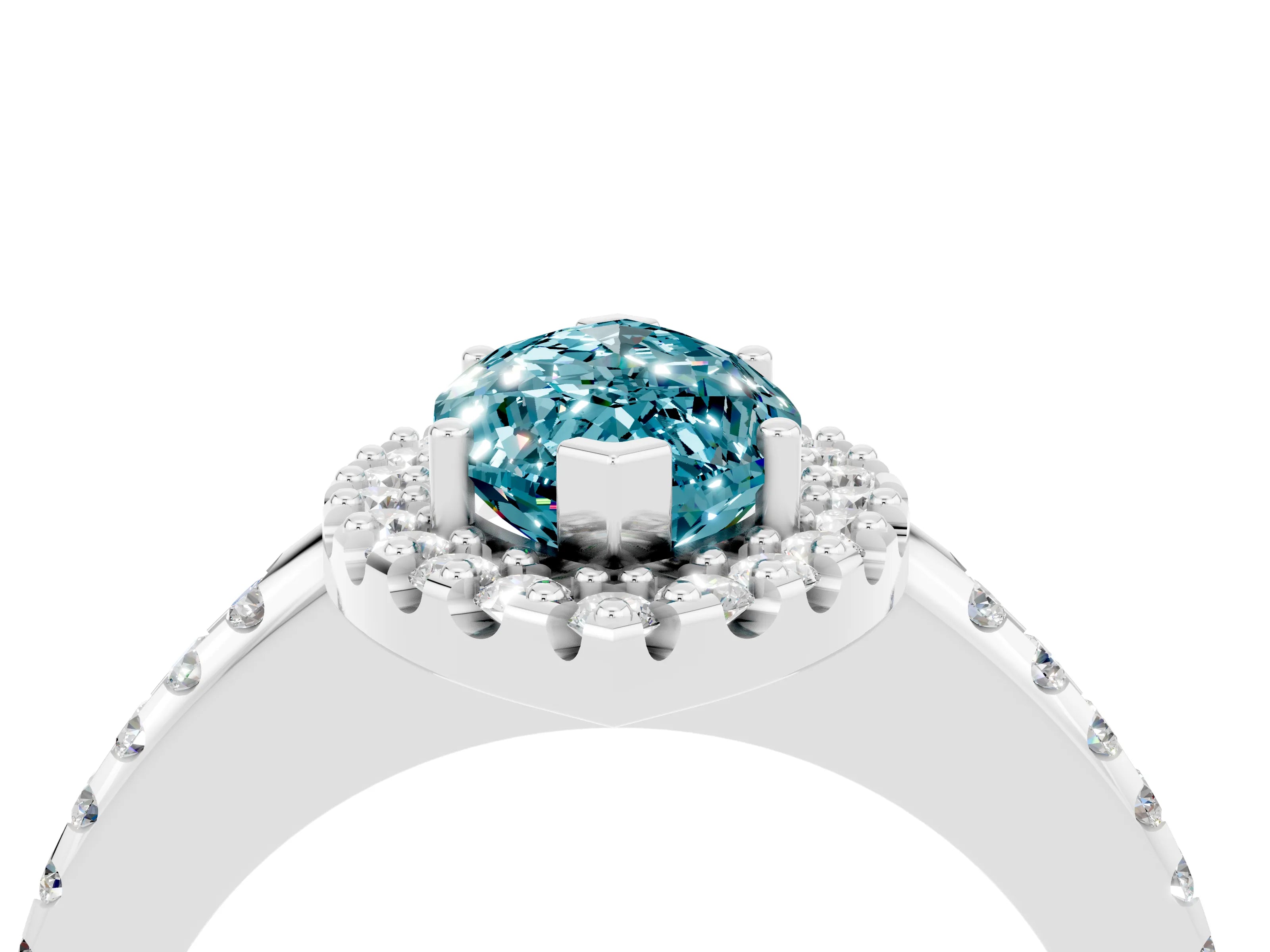White gold Marquise Cut Blue Topaz Pavé Halo Ring with Four-Prong Setting_16