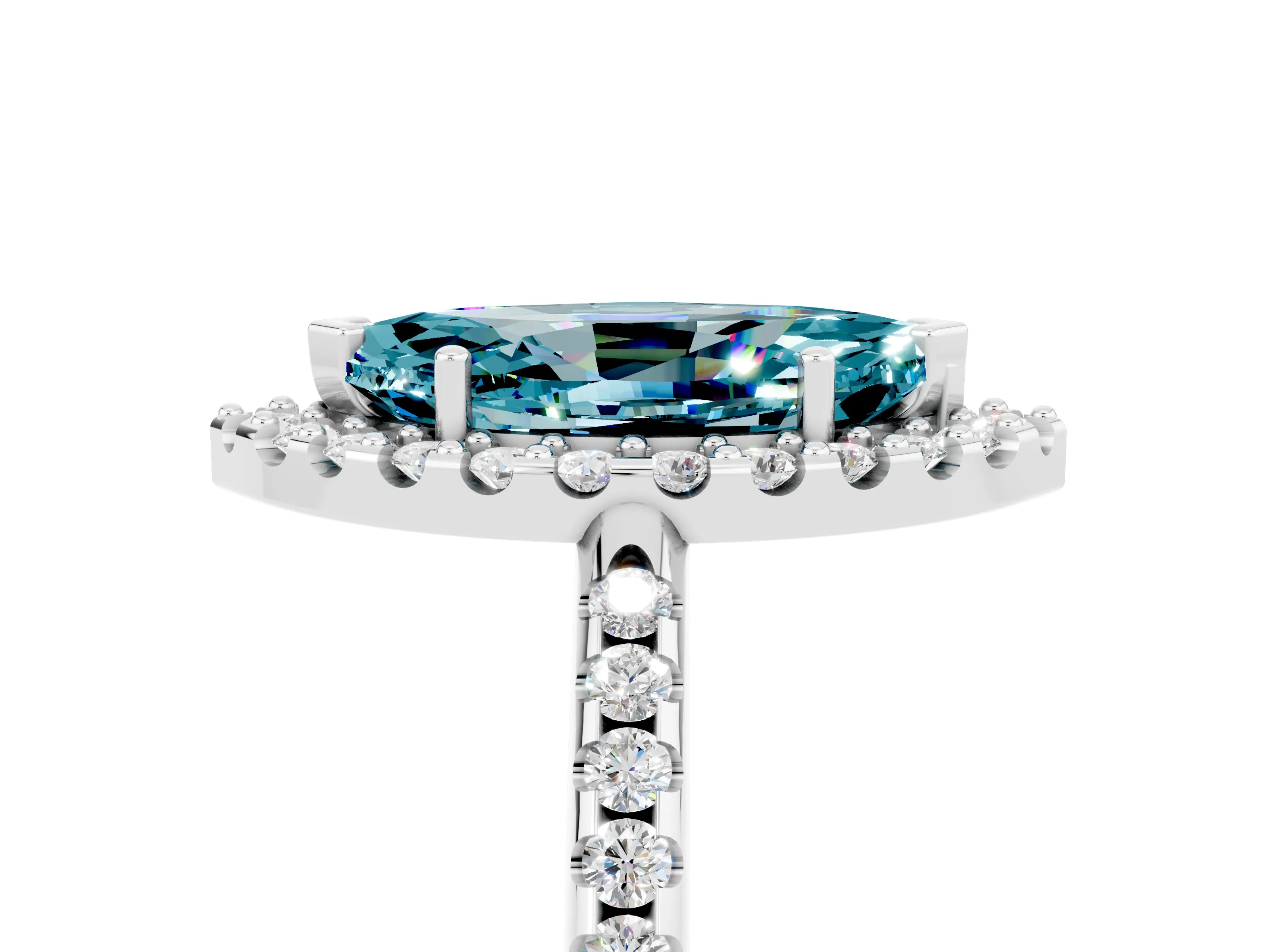 White gold Marquise Cut Blue Topaz Pavé Halo Ring with Four-Prong Setting_17