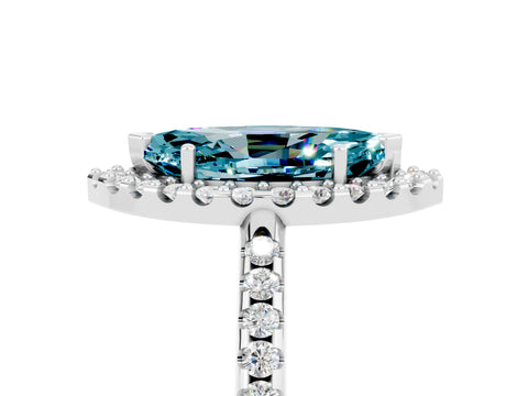 White gold Marquise Cut Blue Topaz Pavé Halo Ring with Four-Prong Setting_17