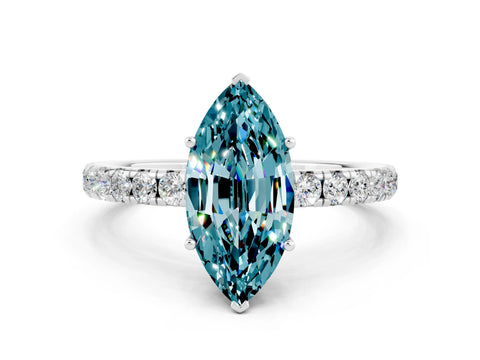 White gold Marquise Cut Blue Topaz Pavé Solitaire Engagement Ring with Four-Prong Setting_12