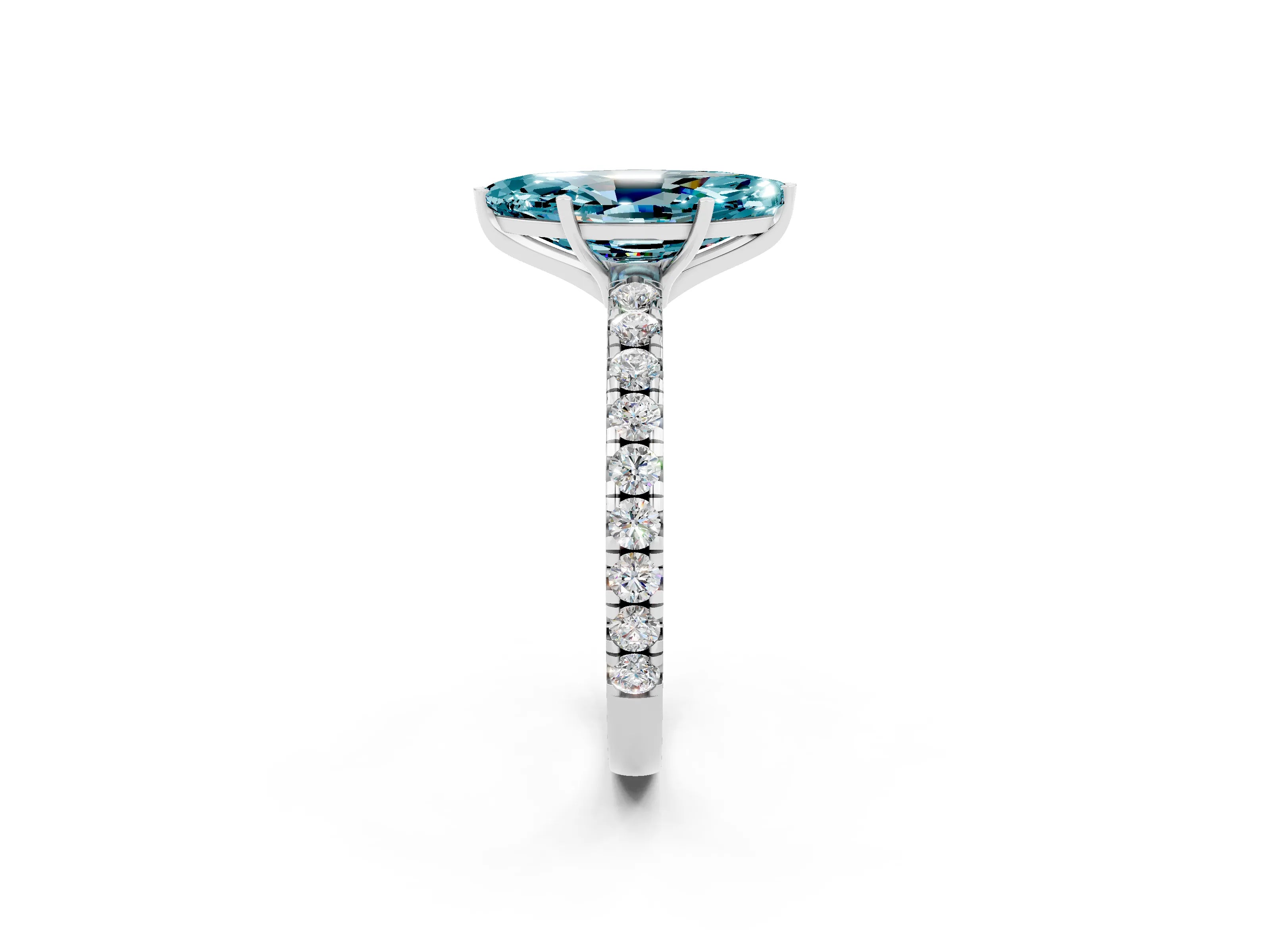 White gold Marquise Cut Blue Topaz Pavé Solitaire Engagement Ring with Four-Prong Setting_14