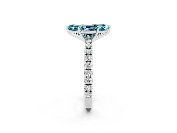 Platinum Marquise Cut Blue Topaz Pavé Solitaire Engagement Ring with Four-Prong Setting