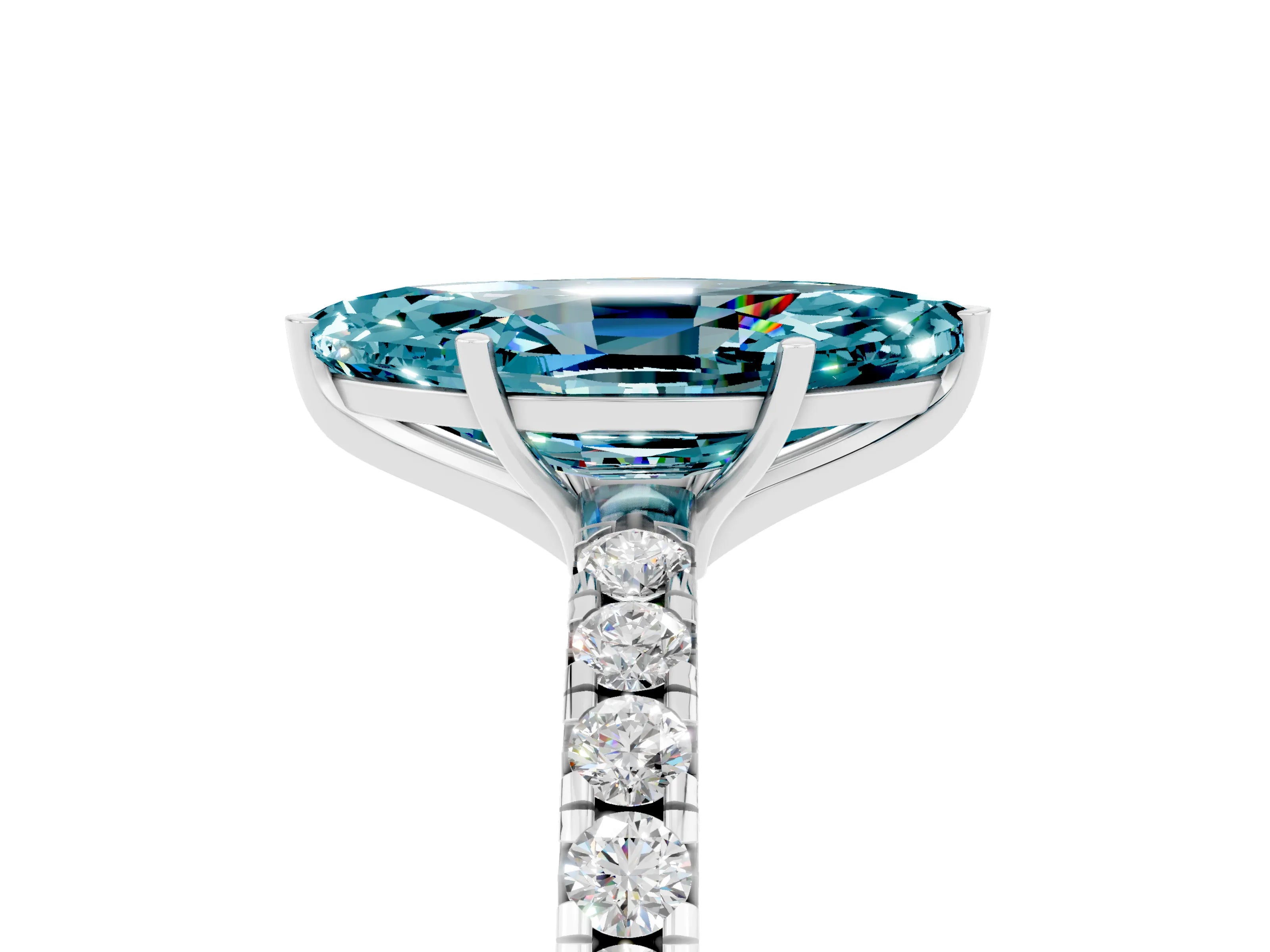 White gold Marquise Cut Blue Topaz Pavé Solitaire Engagement Ring with Four-Prong Setting_17