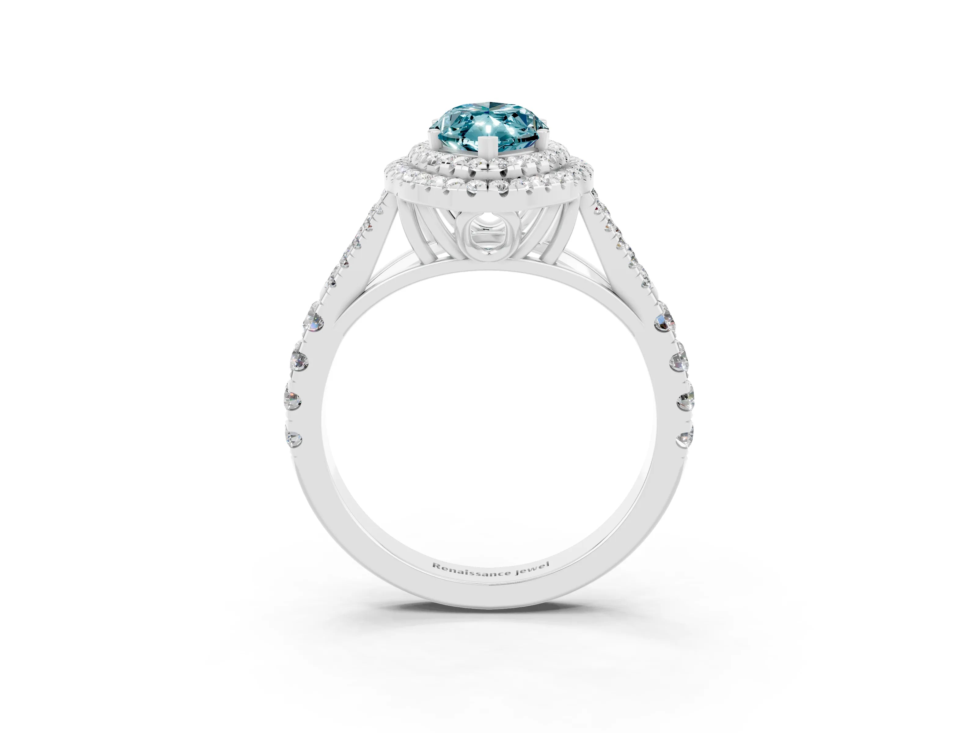 White gold Marquise Cut Blue Topaz Pavé Split Shank Double Halo Engagement Ring_3