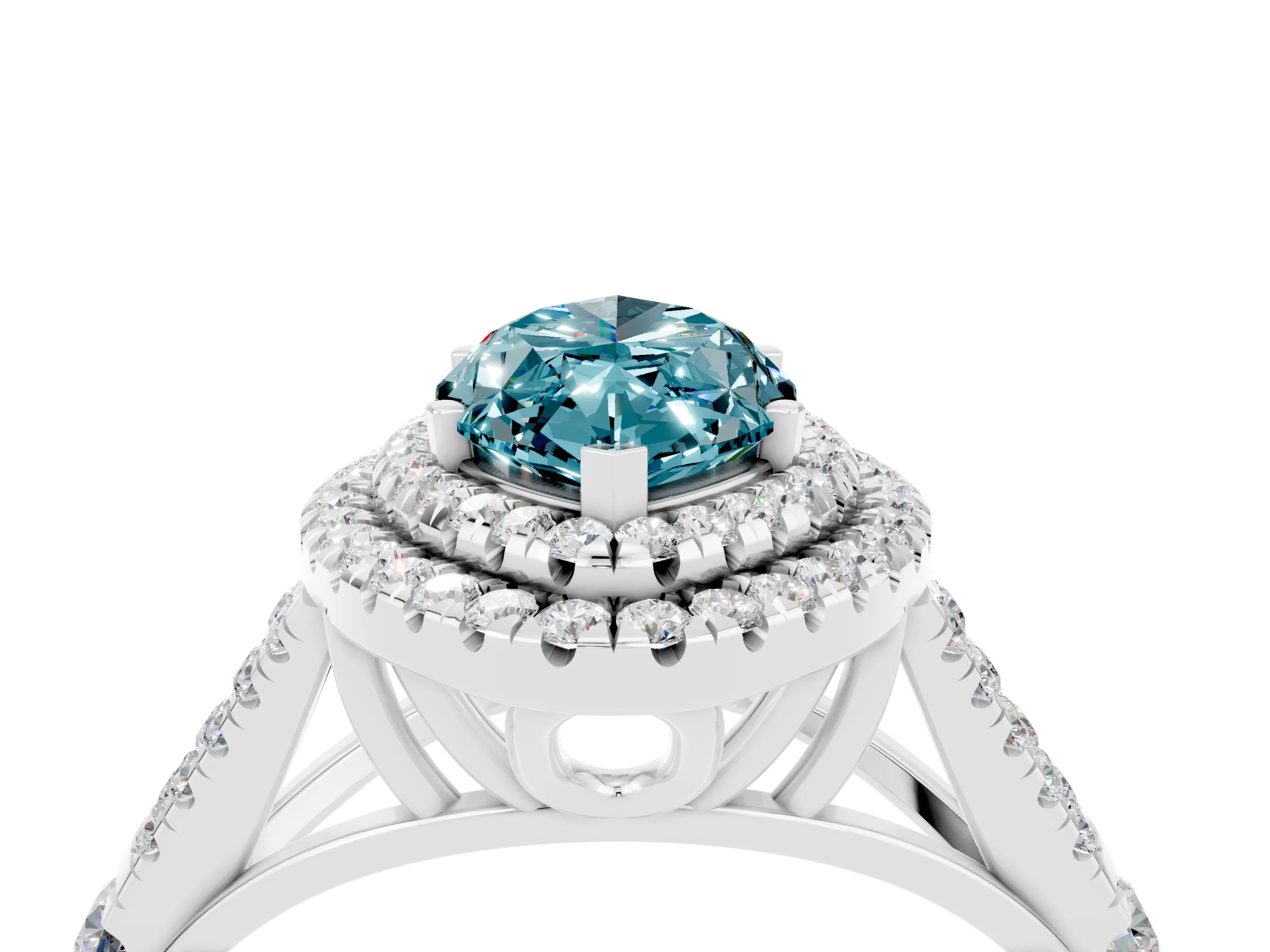 White gold Marquise Cut Blue Topaz Pavé Split Shank Double Halo Engagement Ring_4