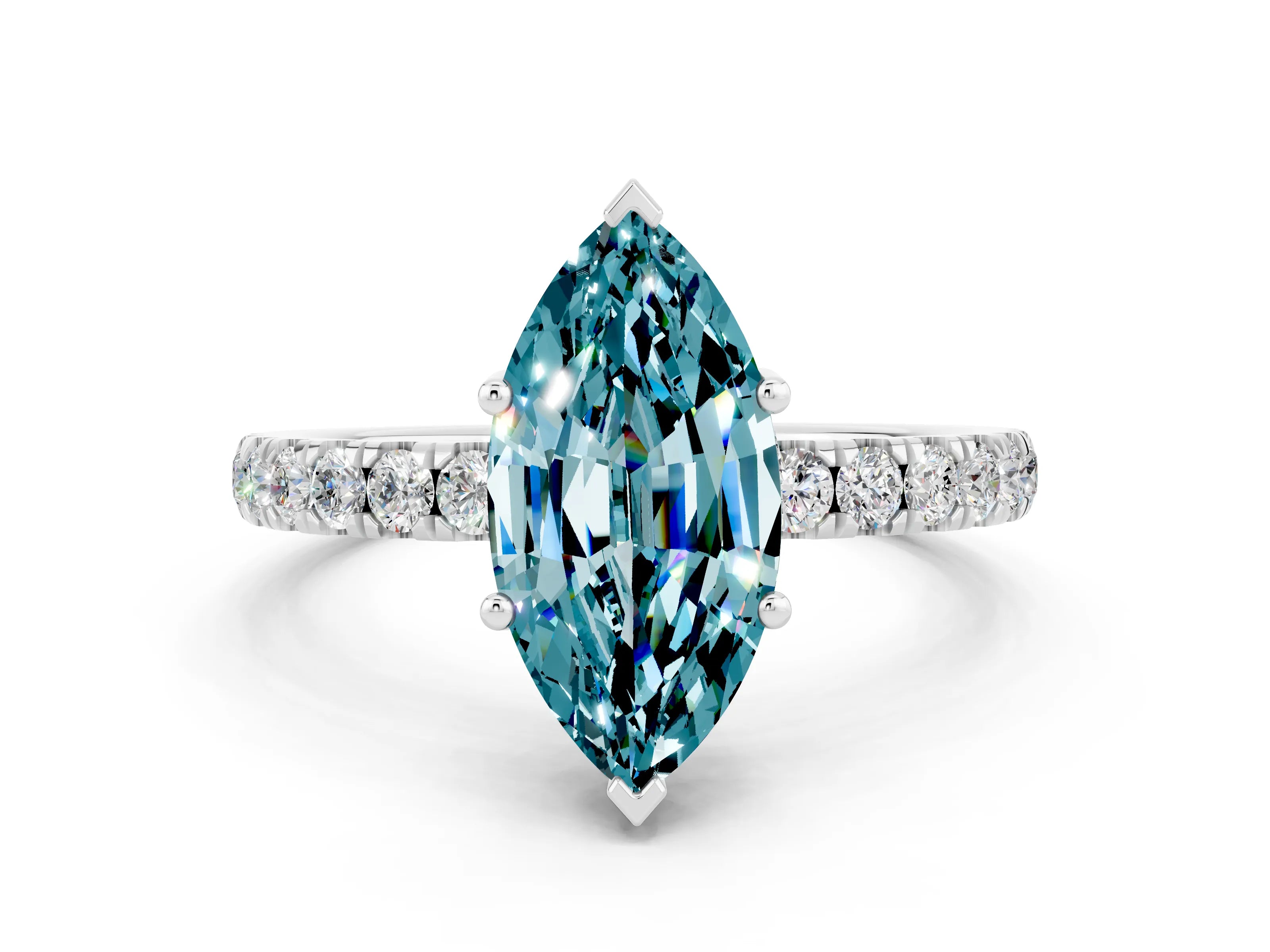 White gold Marquise Cut Blue Topaz Pave Band Solitaire Ring with Four-Prong Setting_36