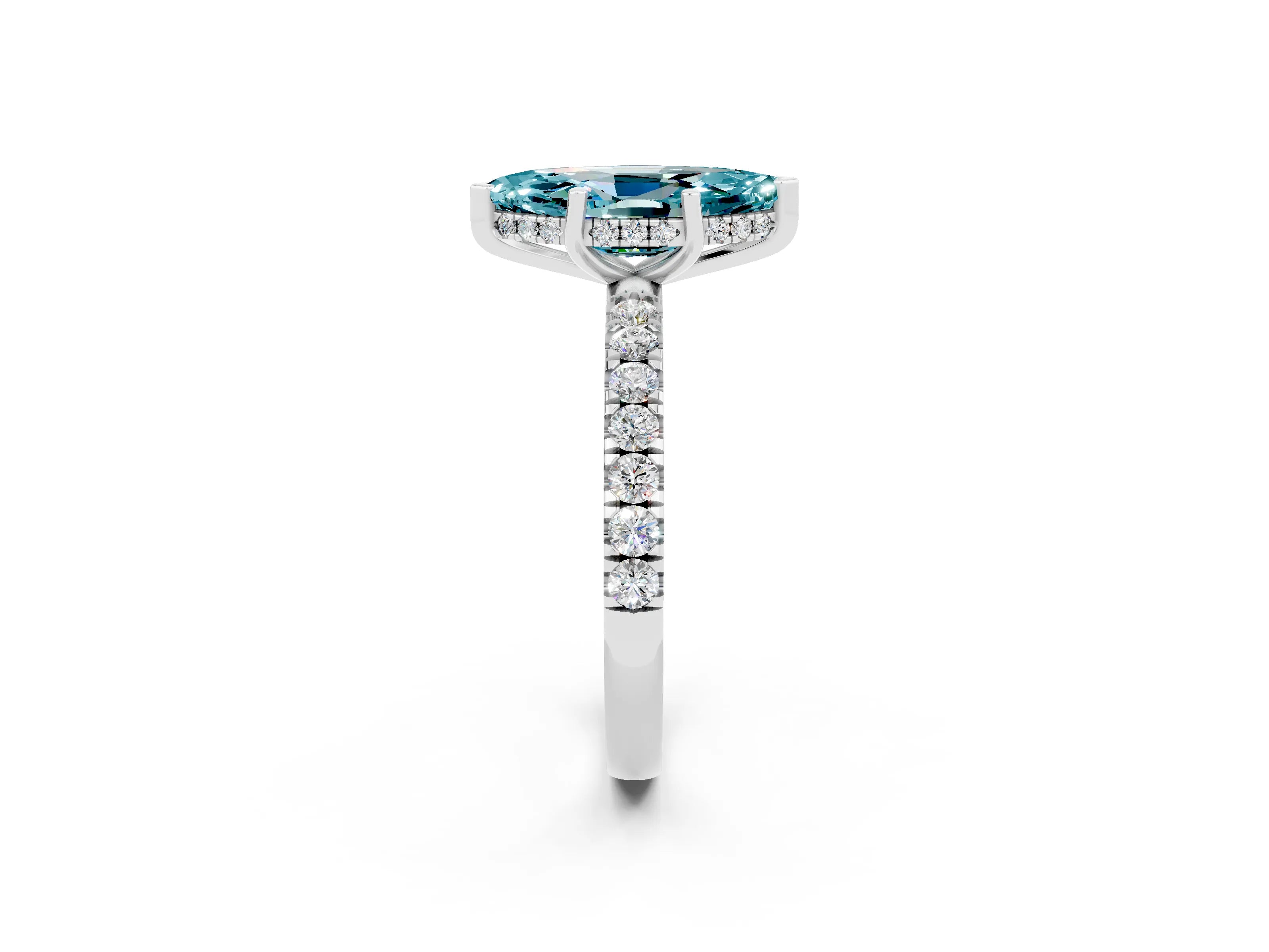 White gold Marquise Cut Blue Topaz Pave Band Solitaire Ring with Four-Prong Setting_38