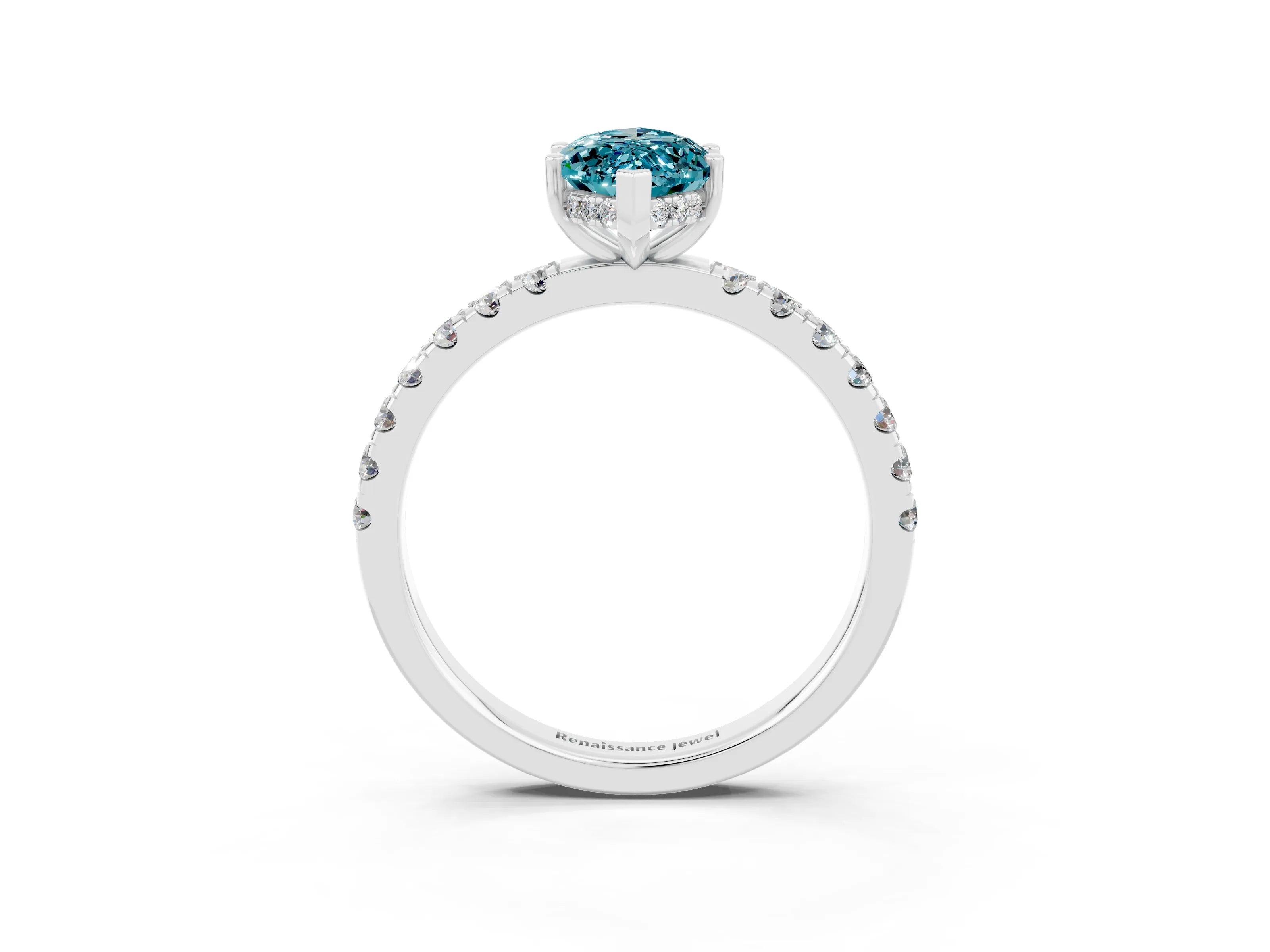 White gold Marquise Cut Blue Topaz Pave Band Solitaire Ring with Four-Prong Setting_39