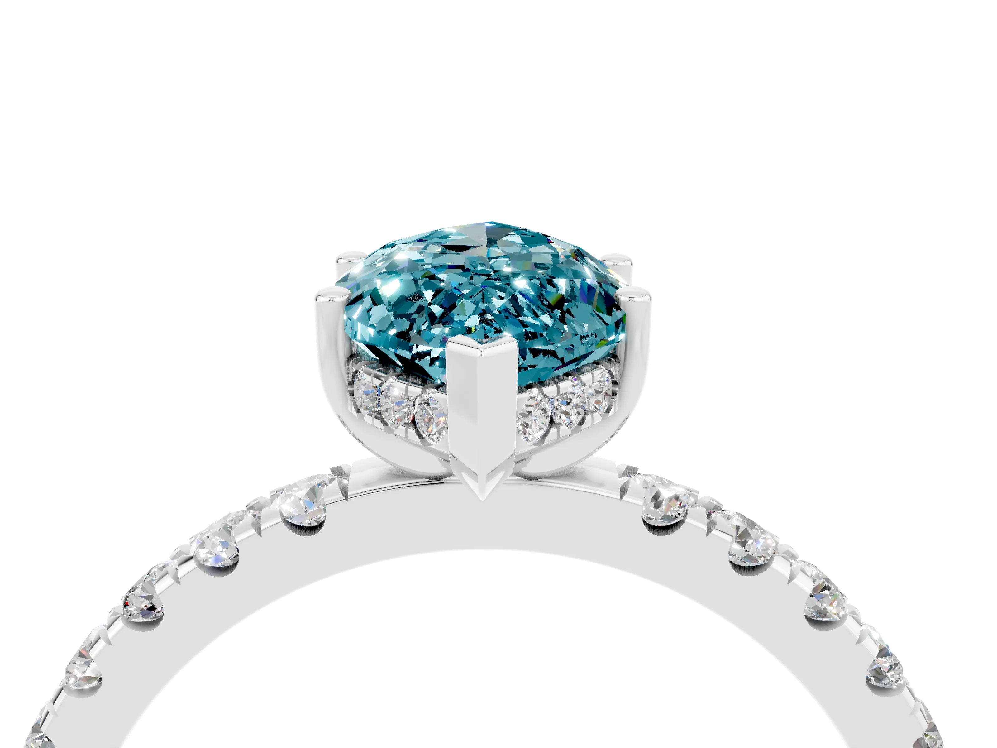White gold Marquise Cut Blue Topaz Pave Band Solitaire Ring with Four-Prong Setting_40