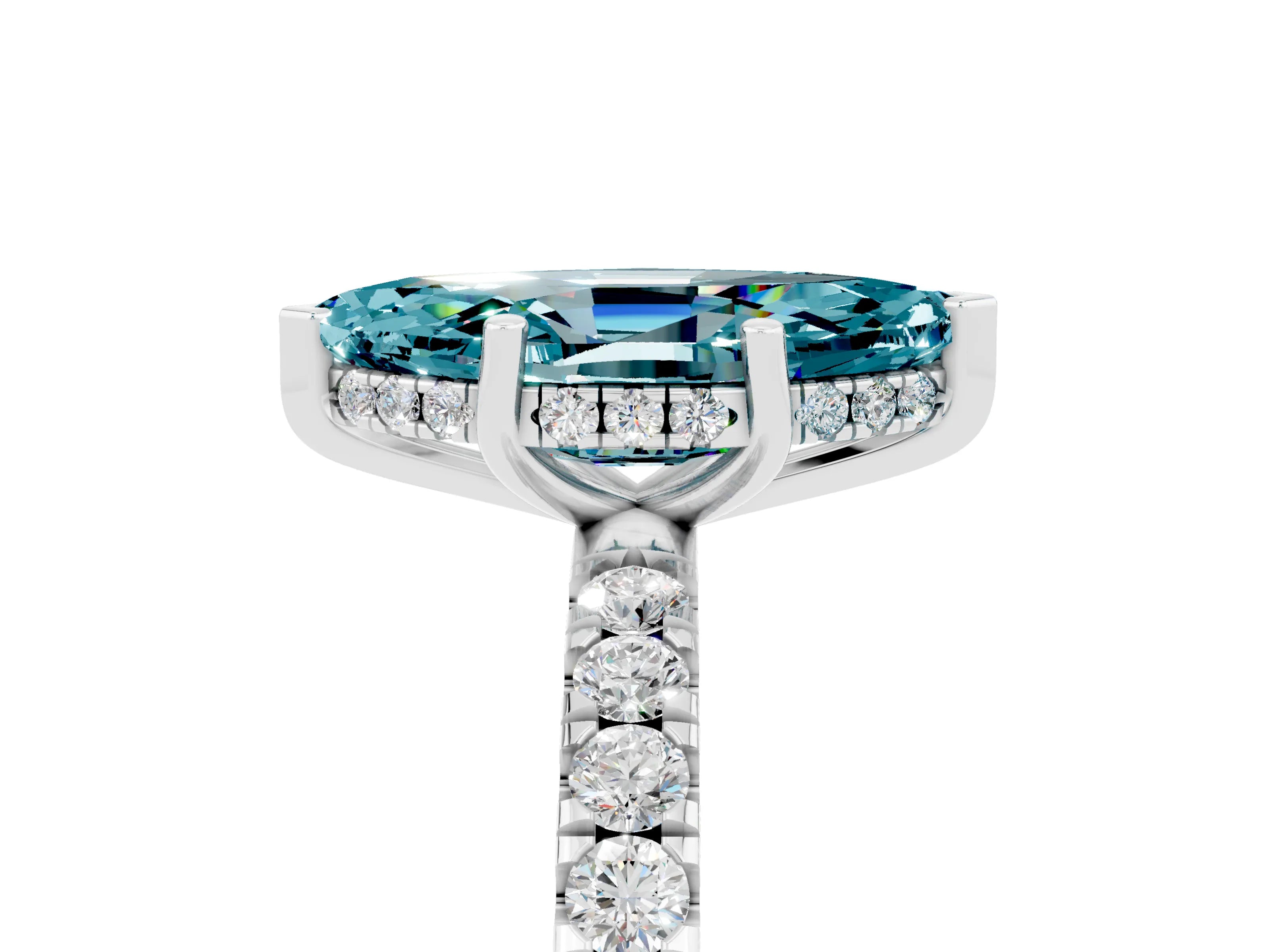 White gold Marquise Cut Blue Topaz Pave Band Solitaire Ring with Four-Prong Setting_41
