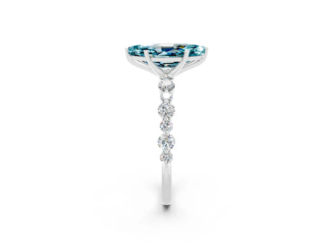 White gold Marquise Cut Blue Topaz Prong Set Engagement Ring with Pavé Band_2