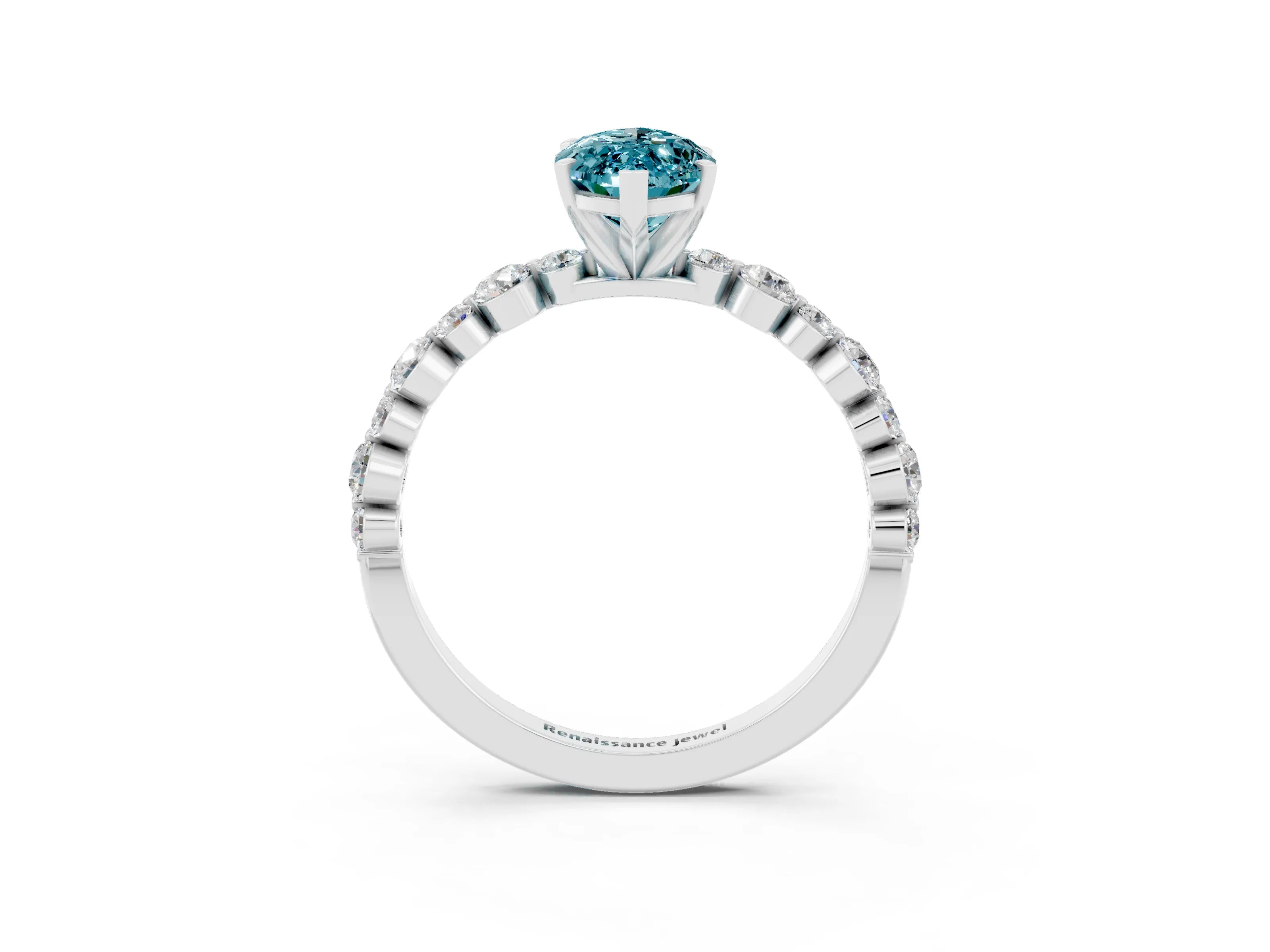 White gold Marquise Cut Blue Topaz Prong Set Engagement Ring with Pavé Band_3