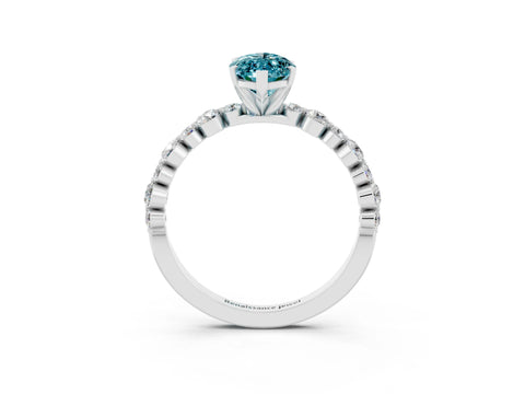 White gold Marquise Cut Blue Topaz Prong Set Engagement Ring with Pavé Band_3