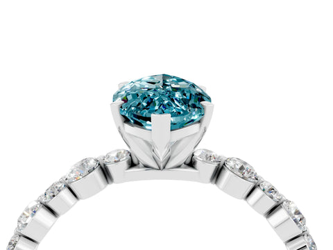 White gold Marquise Cut Blue Topaz Prong Set Engagement Ring with Pavé Band_4