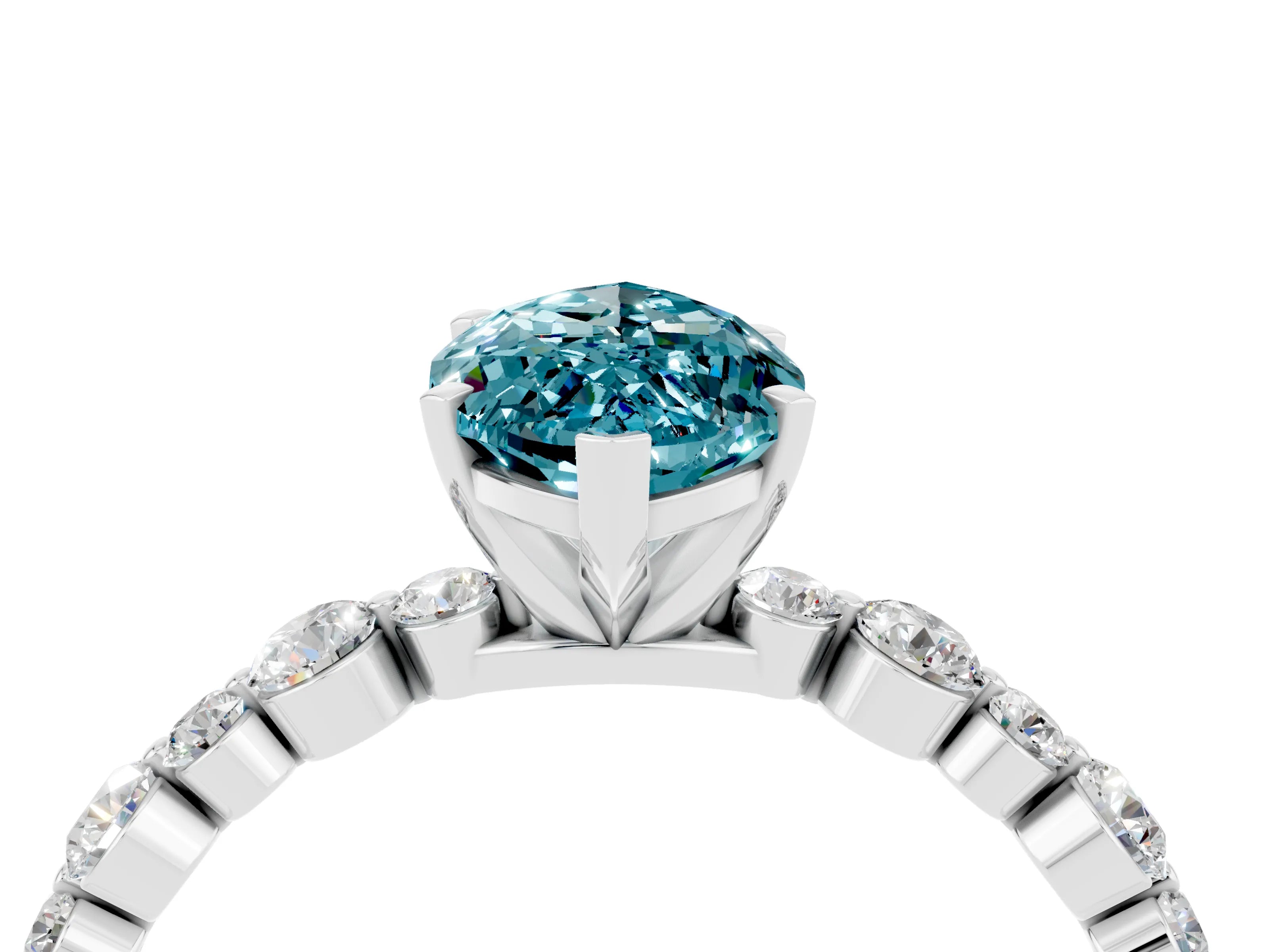 White gold Marquise Cut Blue Topaz Prong Set Engagement Ring with Pavé Band_4