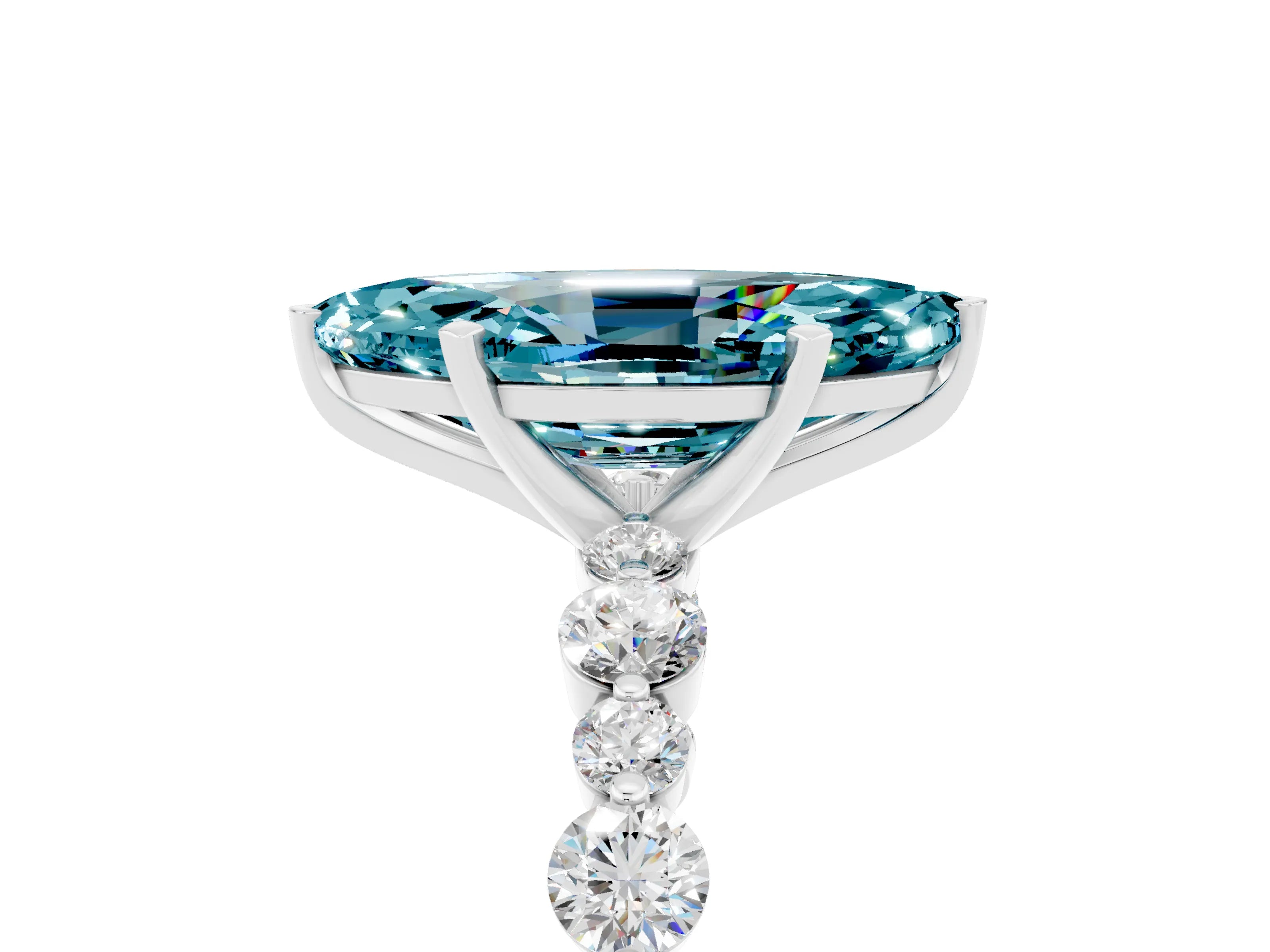 White gold Marquise Cut Blue Topaz Prong Set Engagement Ring with Pavé Band_5