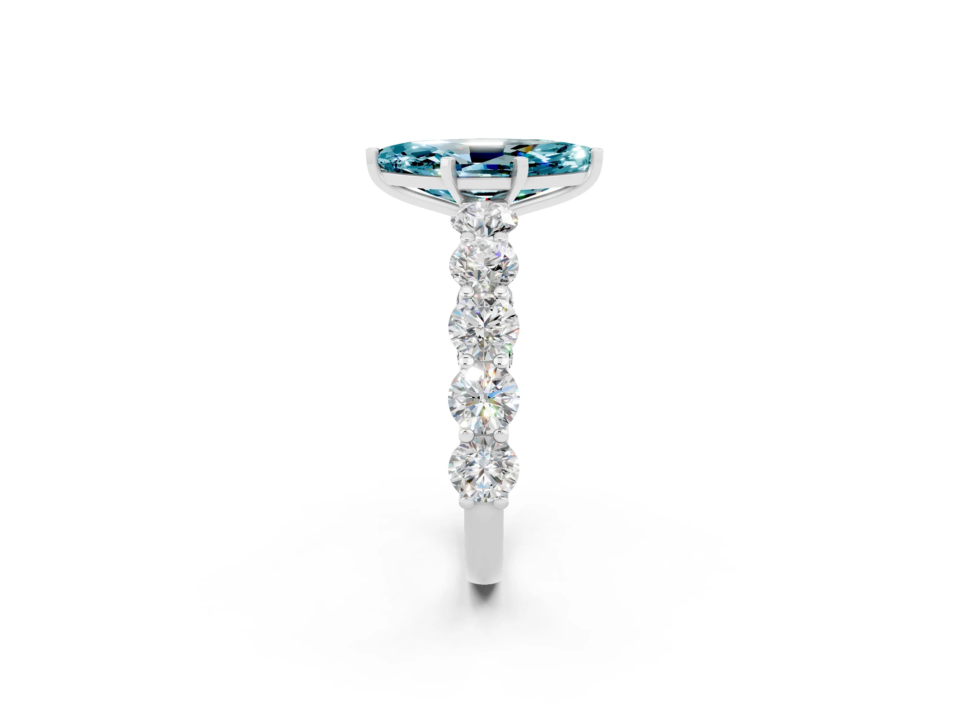 White gold Marquise Cut Blue Topaz Prong Setting with Side Stones on a Pave Band_2