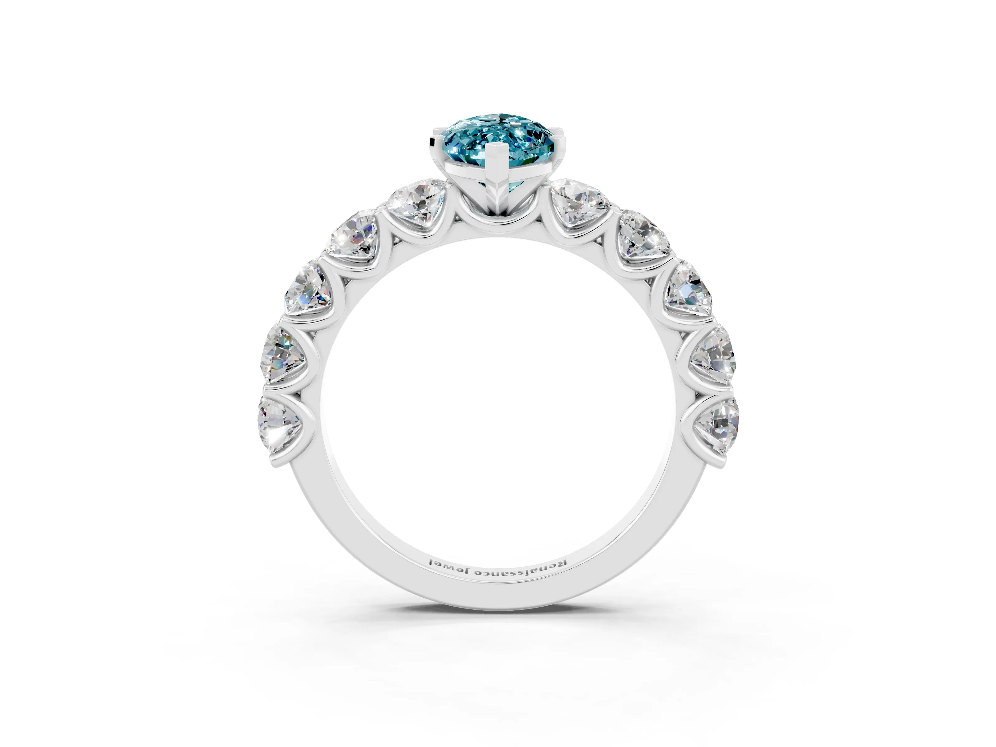 White gold Marquise Cut Blue Topaz Prong Setting with Side Stones on a Pave Band_3