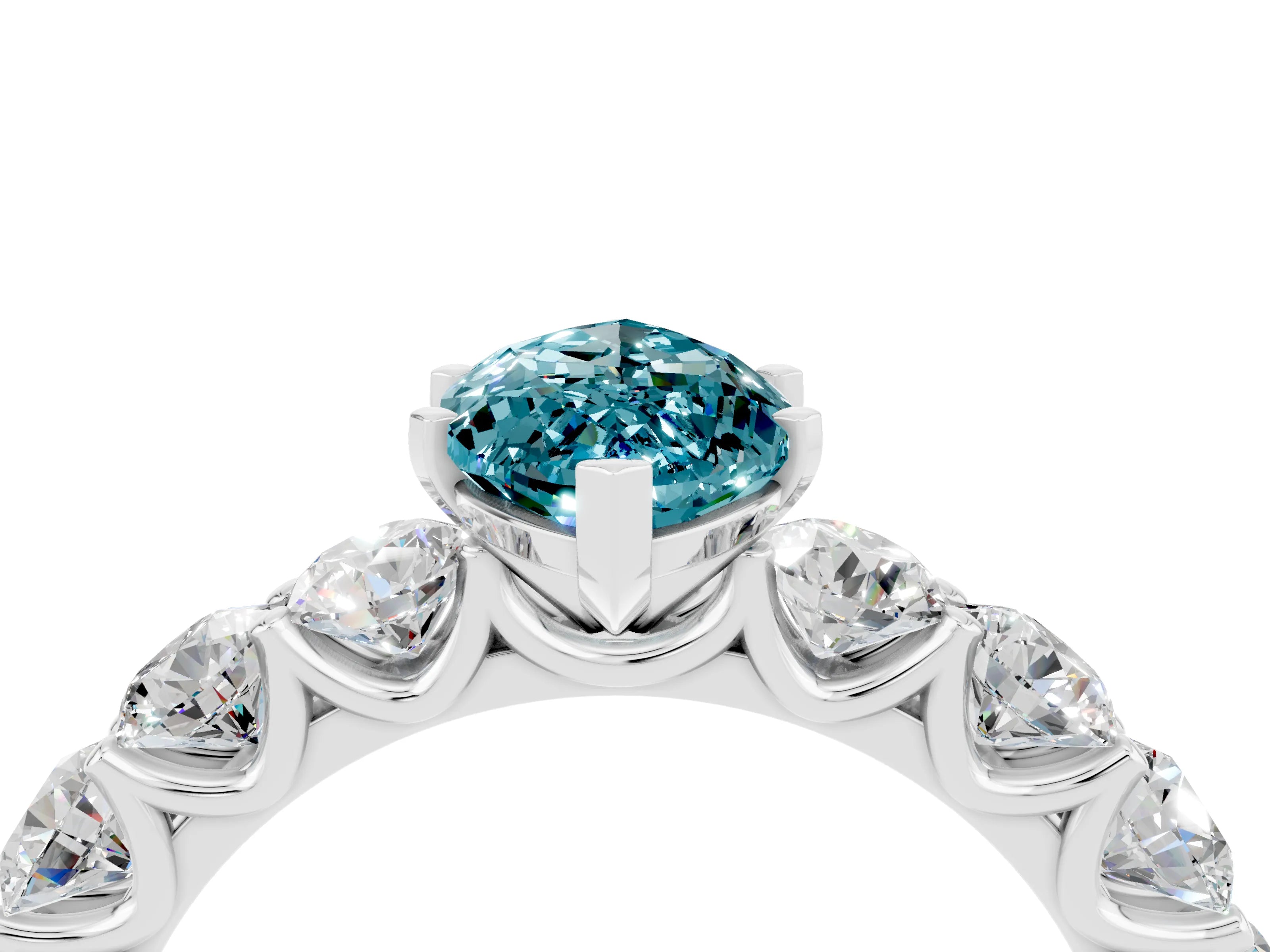 White gold Marquise Cut Blue Topaz Prong Setting with Side Stones on a Pave Band_4