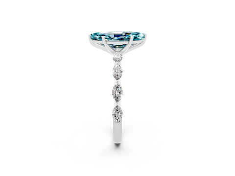 White gold Marquise Cut Blue Topaz Ring with Marquise Side Stones and Prong Setting_2