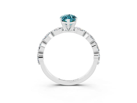 White gold Marquise Cut Blue Topaz Ring with Marquise Side Stones and Prong Setting_3