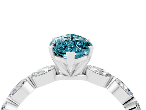 White gold Marquise Cut Blue Topaz Ring with Marquise Side Stones and Prong Setting_4