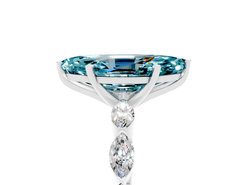 White gold Marquise Cut Blue Topaz Ring with Marquise Side Stones and Prong Setting_5