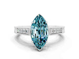 White gold Marquise Cut Blue Topaz Ring with Milgrain Pavé Band and Four-Prong Setting_12