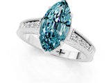 White gold Marquise Cut Blue Topaz Ring with Milgrain Pavé Band and Four-Prong Setting_13