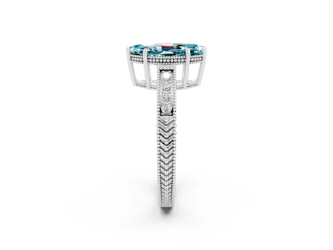 White gold Marquise Cut Blue Topaz Ring with Milgrain Pavé Band and Four-Prong Setting_14