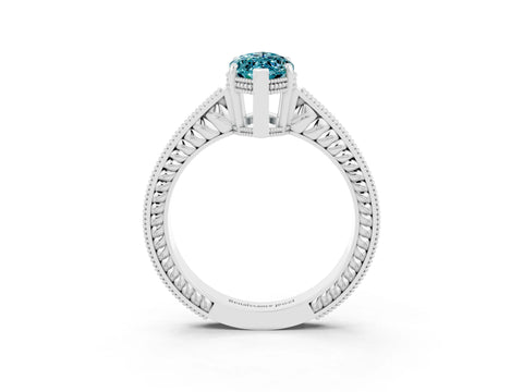 White gold Marquise Cut Blue Topaz Ring with Milgrain Pavé Band and Four-Prong Setting_15