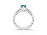 White gold Marquise Cut Blue Topaz Ring with Milgrain Pavé Band and Four-Prong Setting_15