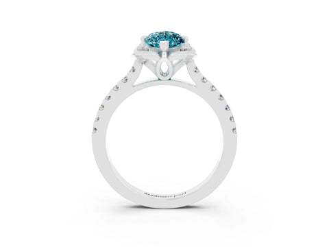 White gold Marquise Cut Blue Topaz Ring with Pavé Band and Floral Prong Setting_3