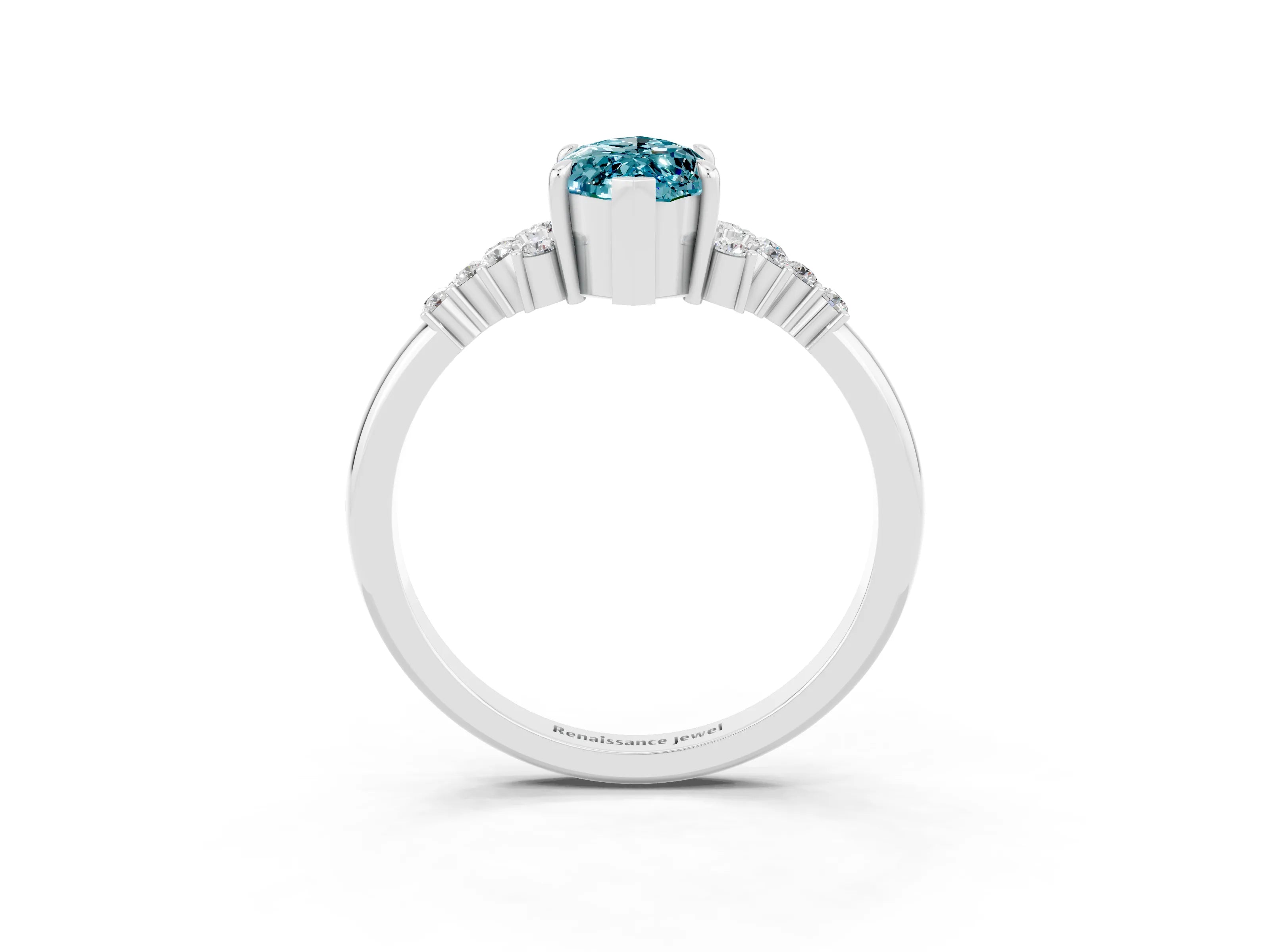 White gold Marquise Cut Blue Topaz Ring with Side Stones and Four-Prong Setting_57