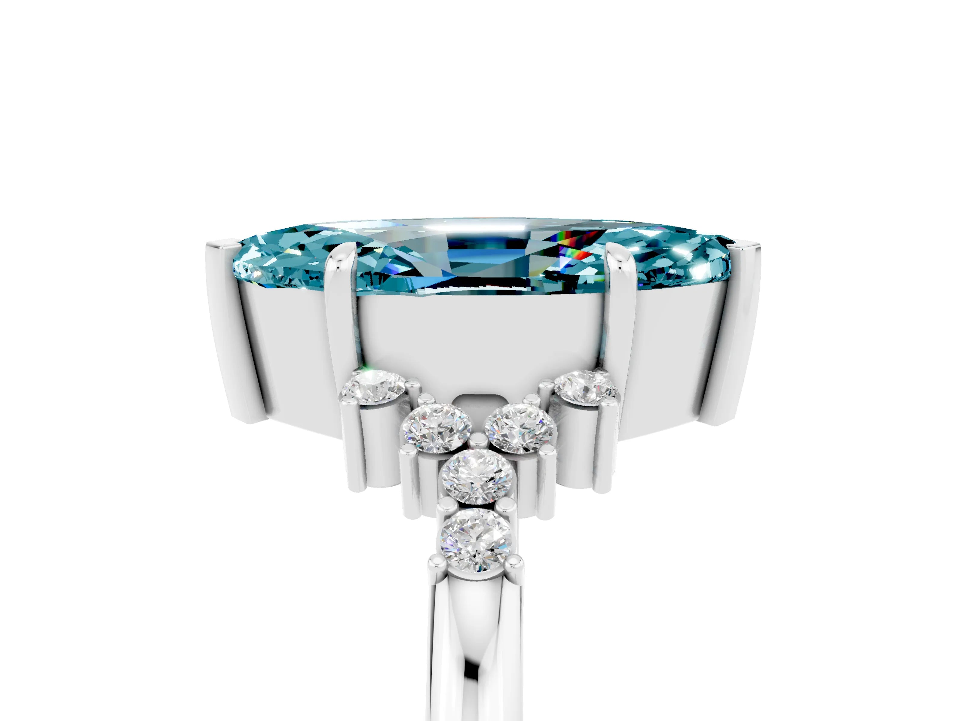 White gold Marquise Cut Blue Topaz Ring with Side Stones and Four-Prong Setting_59