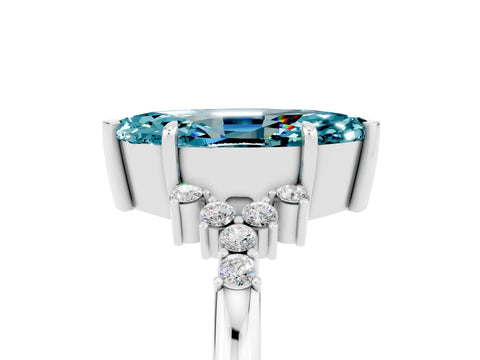 White gold Marquise Cut Blue Topaz Ring with Side Stones and Four-Prong Setting_59