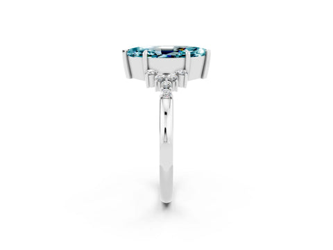 White gold Marquise Cut Blue Topaz Ring with Side Stones and Four-Prong Setting_62