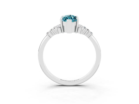 White gold Marquise Cut Blue Topaz Ring with Side Stones and Four-Prong Setting_63
