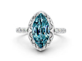 White gold Marquise Cut Blue Topaz Scalloped Halo Engagement Ring with Round Shared Prong Band_24