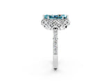 White gold Marquise Cut Blue Topaz Scalloped Halo Engagement Ring with Round Shared Prong Band_26