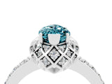 White gold Marquise Cut Blue Topaz Scalloped Halo Engagement Ring with Round Shared Prong Band_40