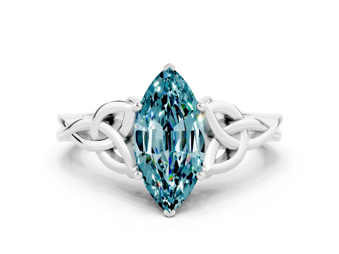 White gold Marquise Cut Blue Topaz Solitaire Celtic Knot Ring with Four-Prong Setting_12