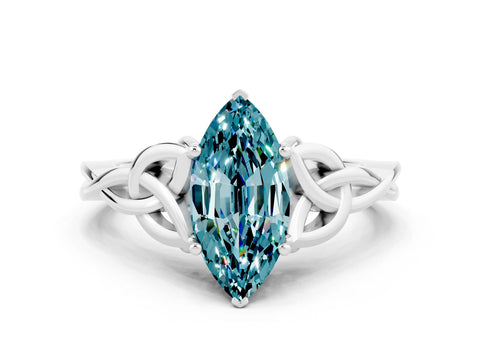 White gold Marquise Cut Blue Topaz Solitaire Celtic Knot Ring with Four-Prong Setting_12