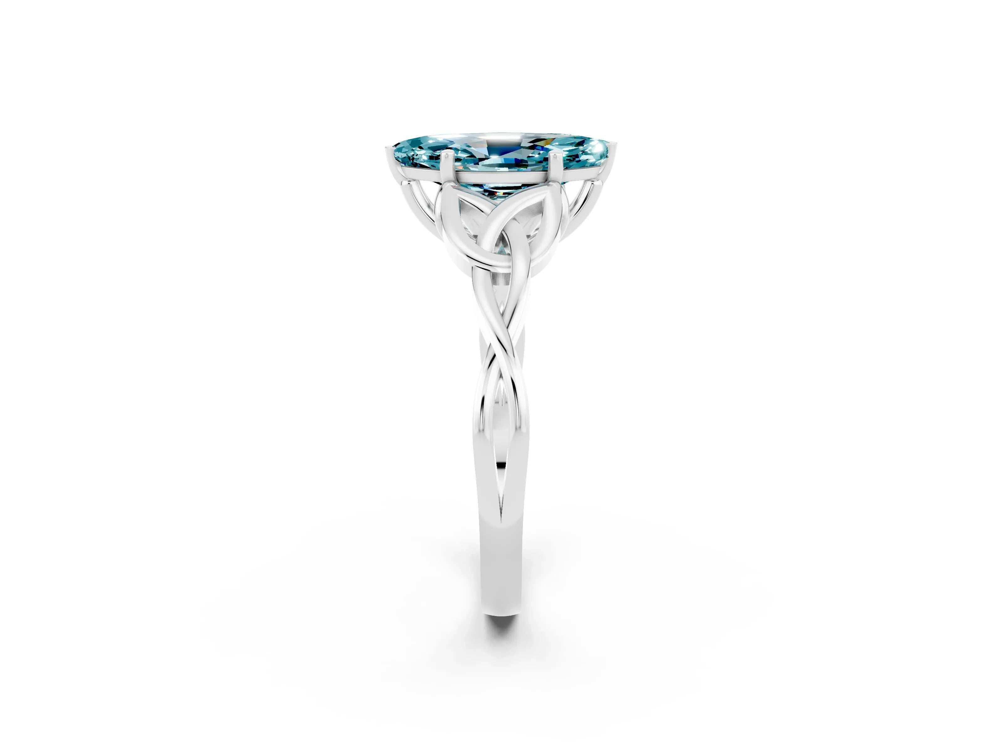 White gold Marquise Cut Blue Topaz Solitaire Celtic Knot Ring with Four-Prong Setting_14