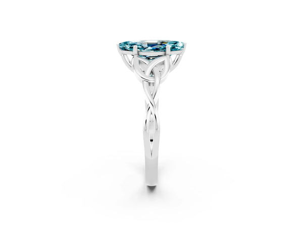 White gold Marquise Cut Blue Topaz Solitaire Celtic Knot Ring with Four-Prong Setting