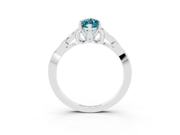 White gold Marquise Cut Blue Topaz Solitaire Celtic Knot Ring with Four-Prong Setting